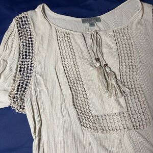 Boho gauzy top with lacy inserts